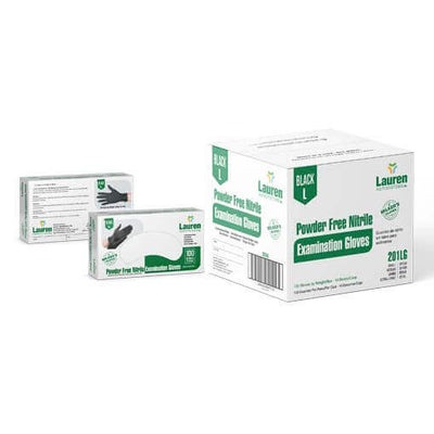 Box of Lauren Powder Free Nitrile Examination Gloves in black, 100 count, ideal for milkers and dairy parlors